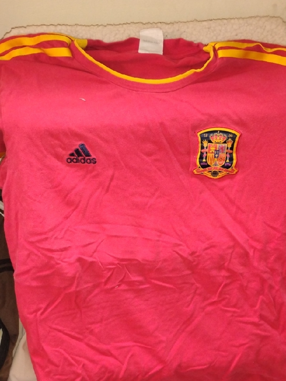 adidas Red Spain Crest Short Sleeve Jersey with Yellow Trim